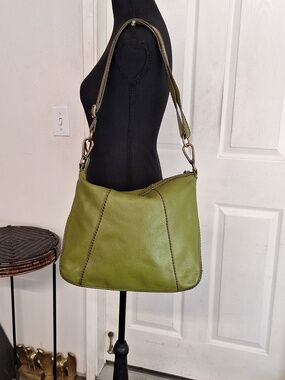 Plinio Visona Green Olive Leather Medium Shoulder Bag